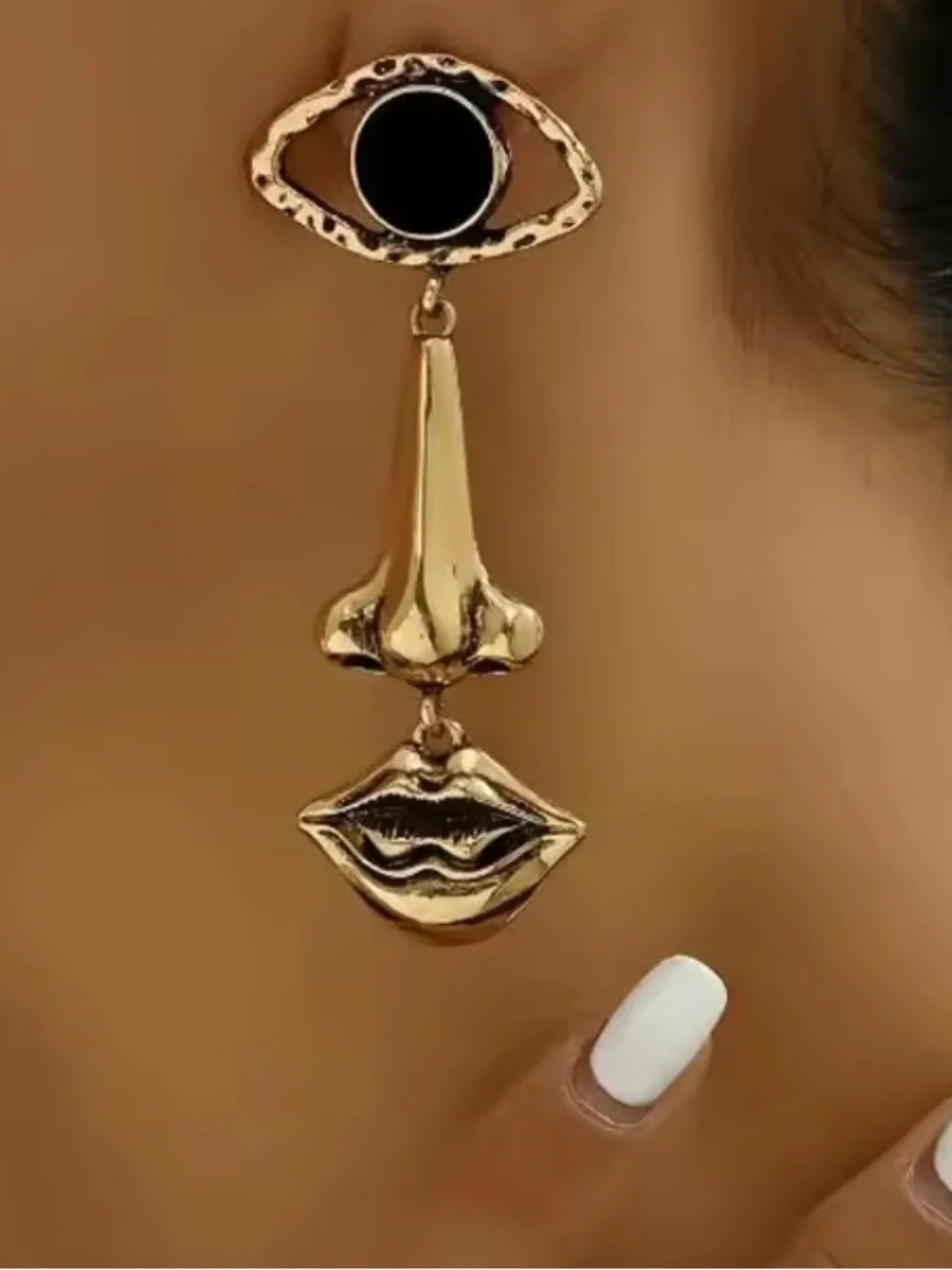 Anthropologie Gold Drop Earrings with Black Cabochon